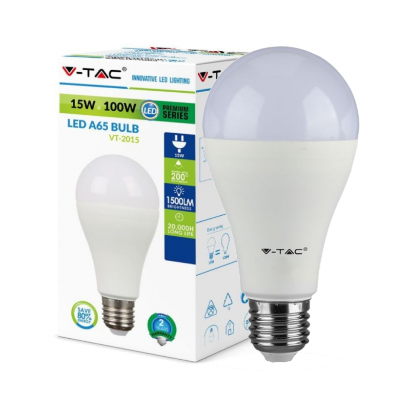VTAC LAMPADINA LED GOCCIA 15W E27 A65 2700K SKU 4453 VT2015