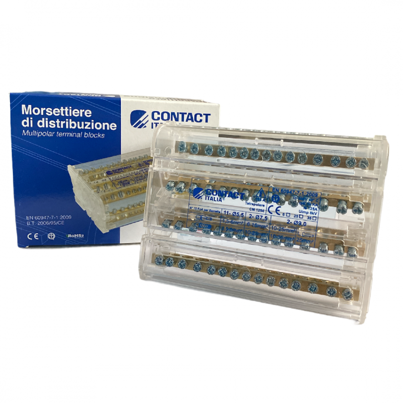 CONTACT MORSETTIERA DI DISTRIBUZIONE TETRAPOLARE 15 FORI 125A SKU: CM1254