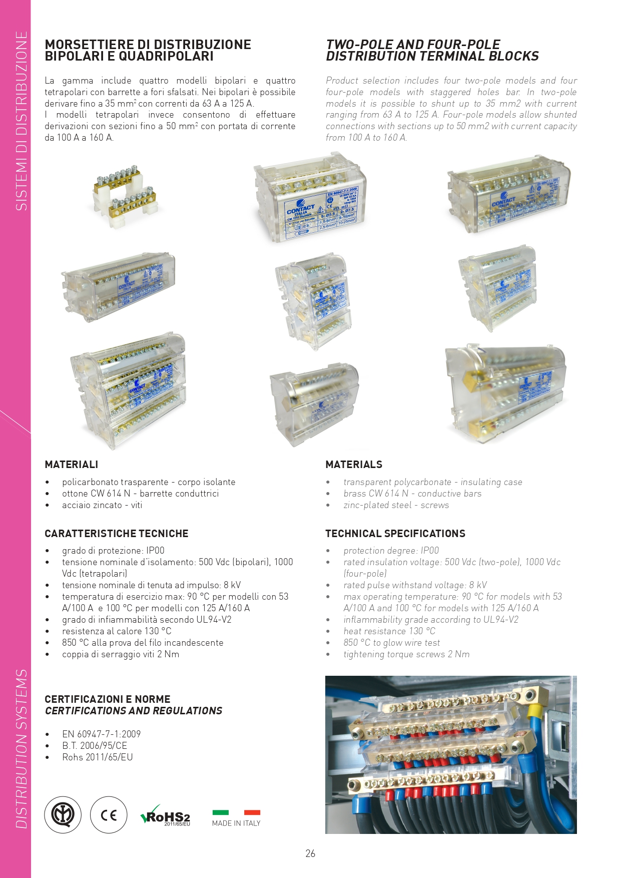 CONTACT MORSETTIERA DI DISTRIBUZIONE TETRAPOLARE 15 FORI 125A SKU